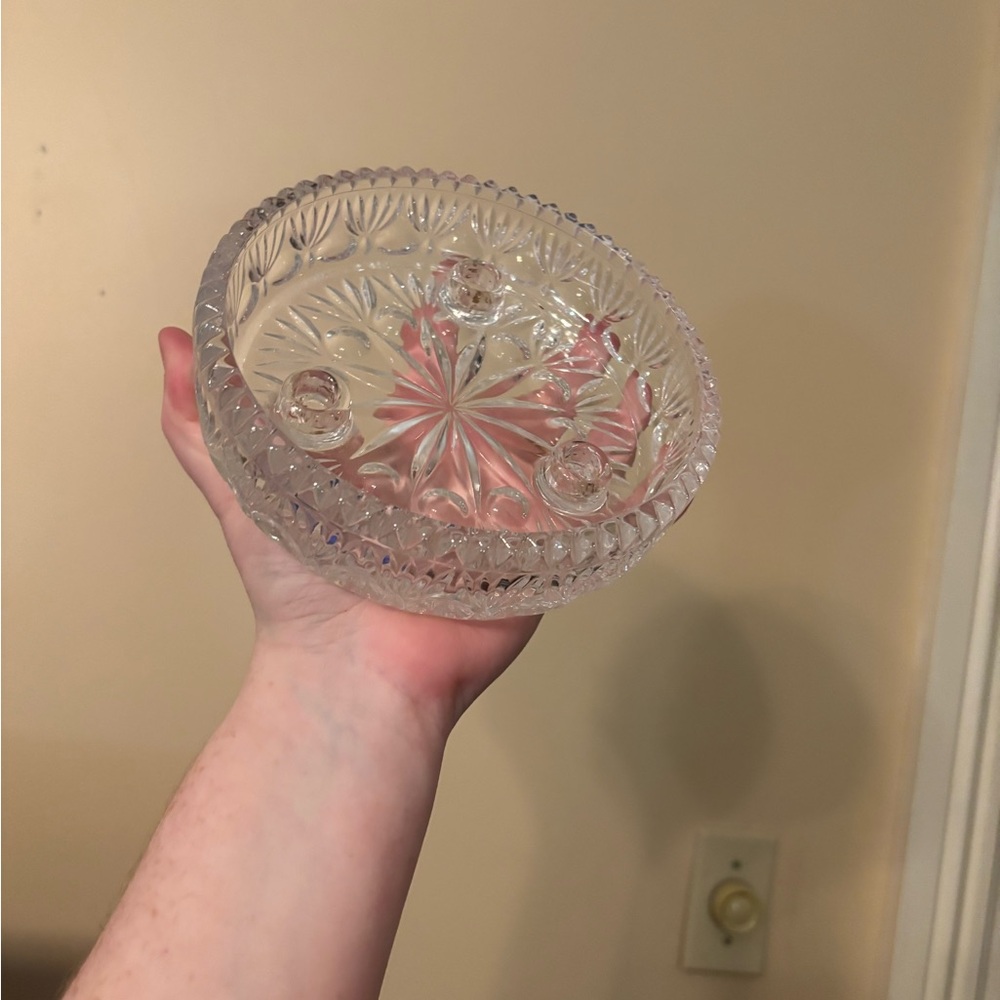 Princess House 24% lead crystal three-light taper candle holder
